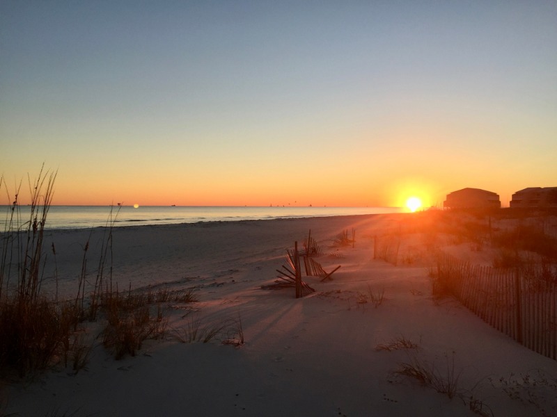 Gulf Shores Vacation: A winter morning sunrise in Gulf Shores, Alabama.