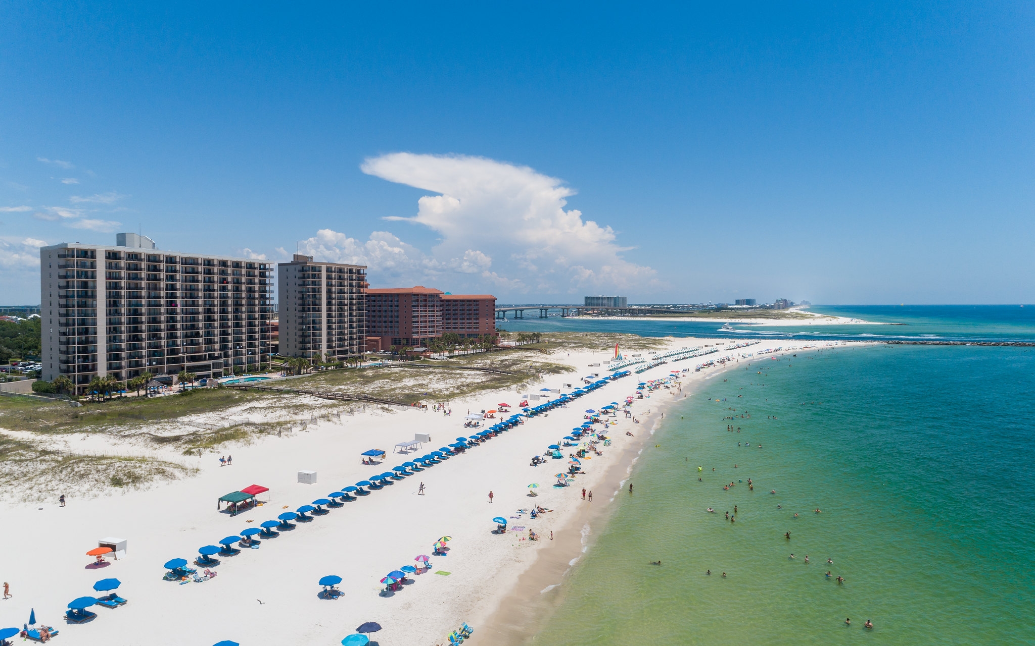 Beachfront buildings beside the shoreline