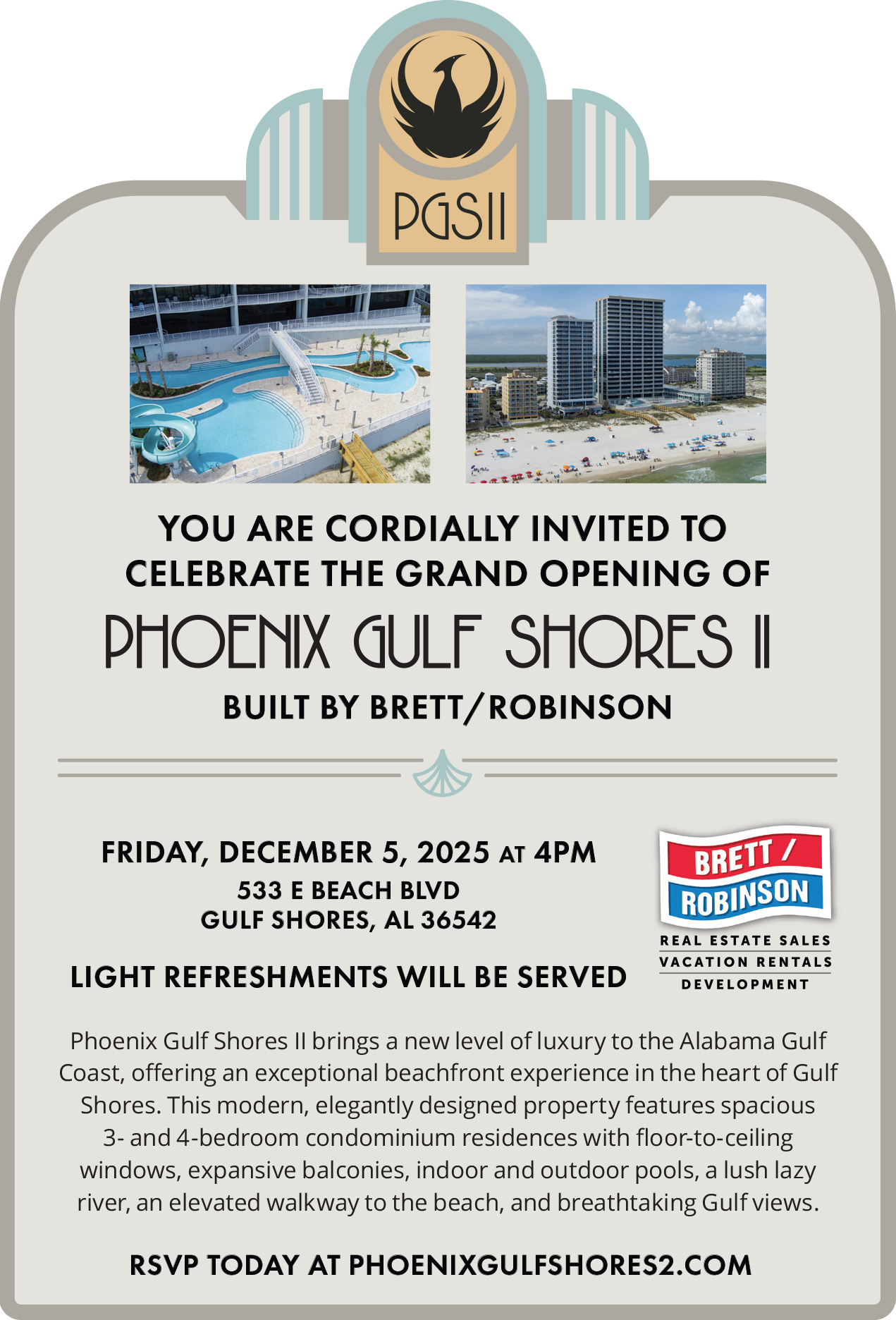 Phoenix Gulf Shores II Grand Opening Invitation