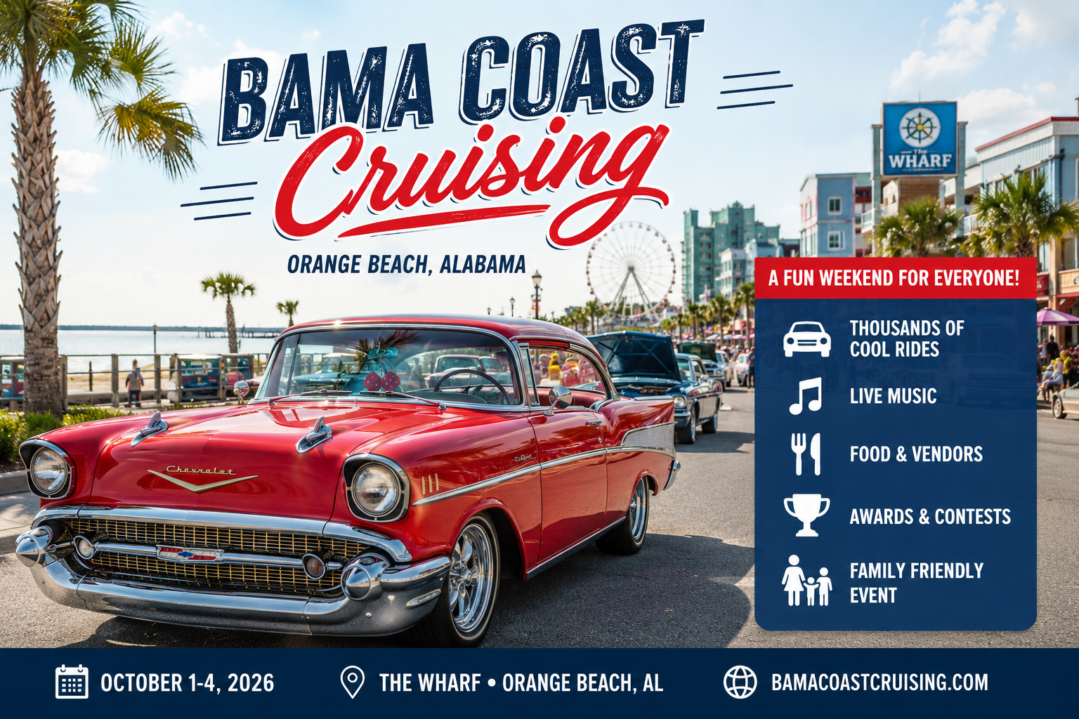 Classic cars at Bama Coast Cruisin at The Wharf in Orange Beach