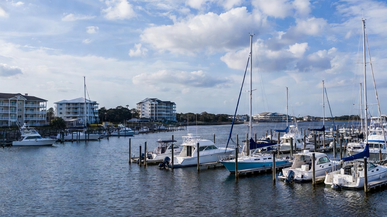 Boats near an Orange Beach marina before a midweek fishing charter