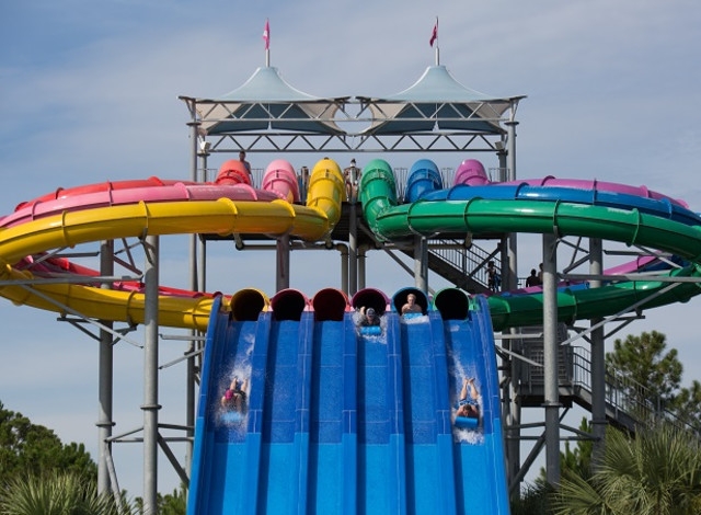 Waterpark slides and pools